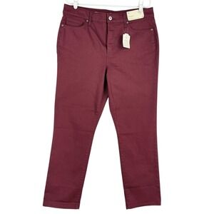 St. John's Bay Women's Stretch Straight Mid Rise Burgundy Jeans Sz 14 Short NWT